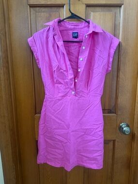 GAP Bright Pink Cap-Sleeve Shirt Dress